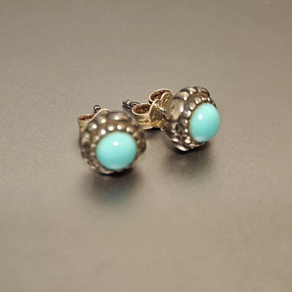 Original Pandora Turquoise Stud Silver Earrings - Picture 7 of 8